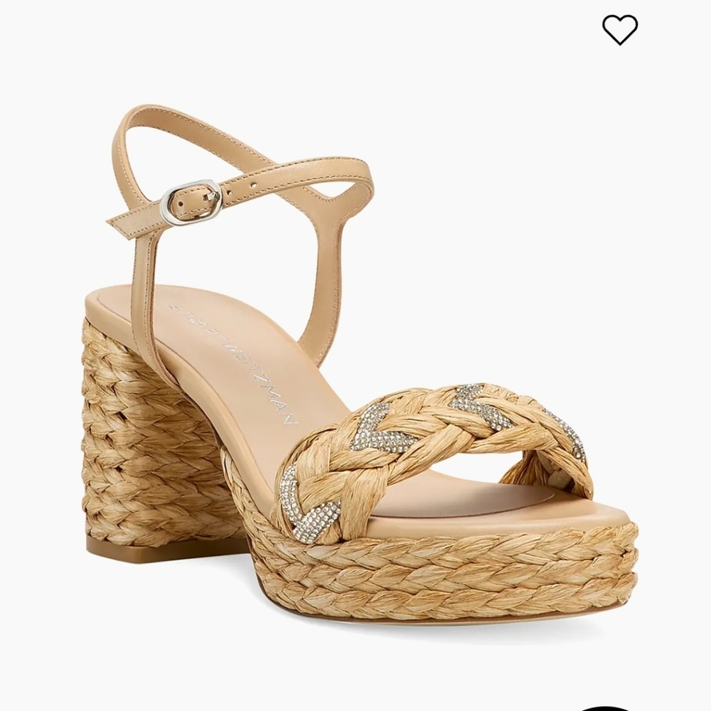Stuart Weitzman Lana Braided Tan Raffia  Platform Sandals‎